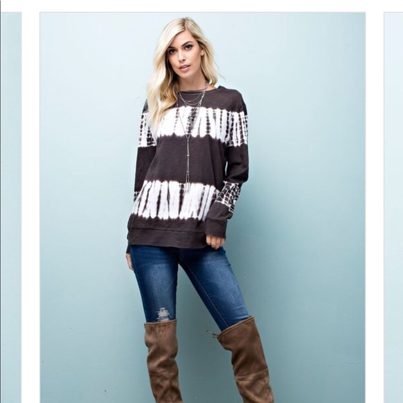 Espresso brown and white tie dye long sleeved top - Picture 4 of 4
